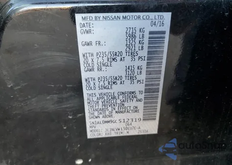 2016 Infiniti Qx60 from USA, damaged, VIN 5N1AL0MM9GC512319